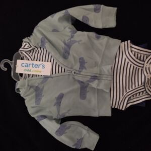 New Carter's Blue Whale Newborn Onesie Hoodie Pants Set